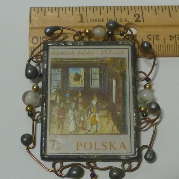 Vintage Polish "Miniatures from Behem's Codex" Stamp Brooch/Pendant - Picture 8 of 9